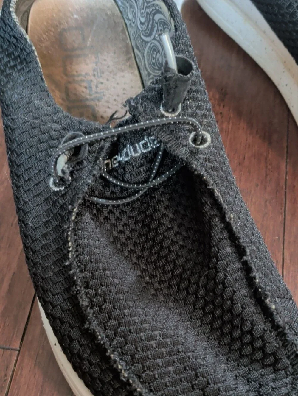 Hey Dude Mens Black Mesh Slip-On Loafers with White Sole